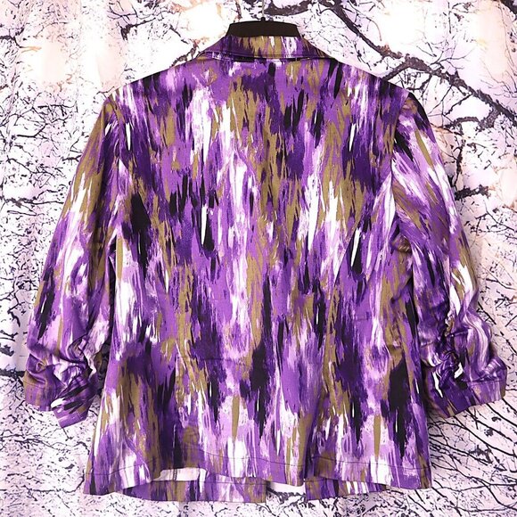 BRUSHSTROKE JACKET 2/12 Chico's Purple Warm Grey Yellow Spring Summer Office - Picture 7 of 8